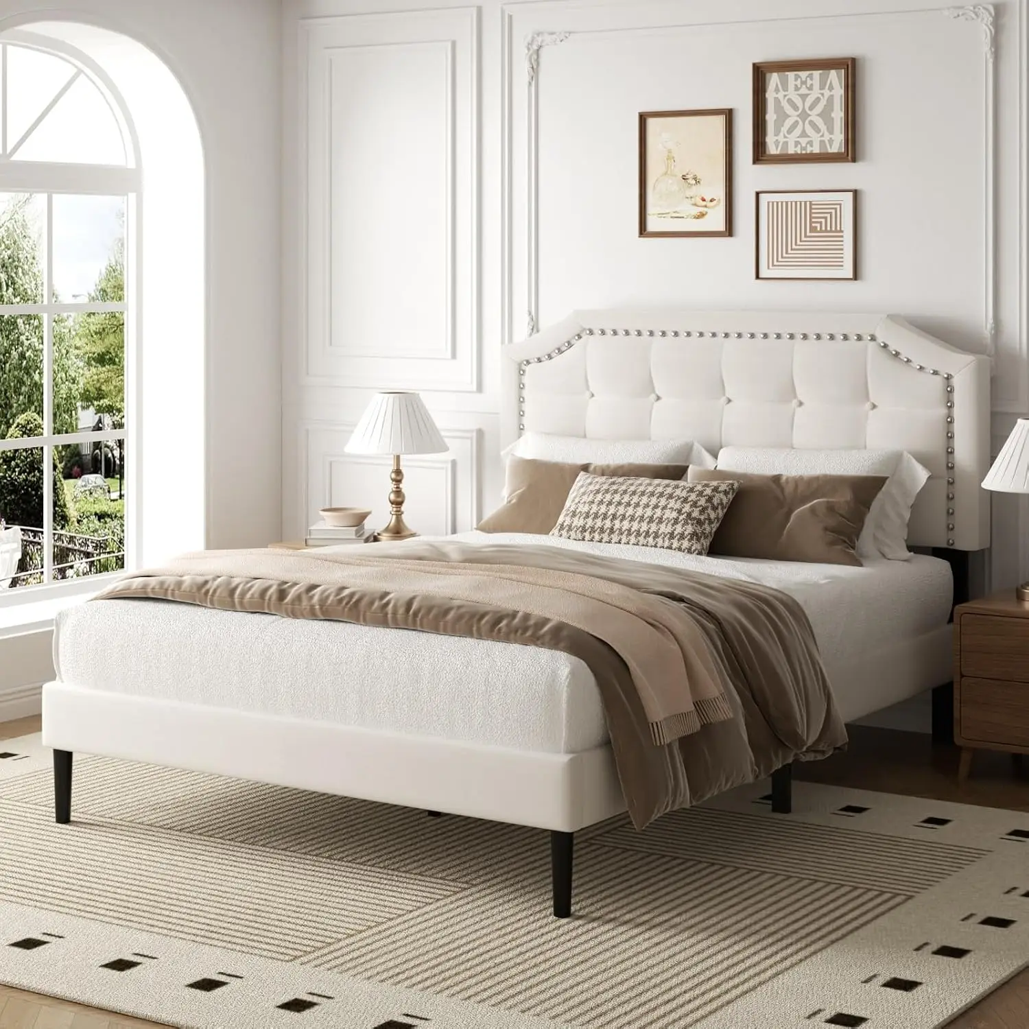 Queen Size Bed Frame, Queen Size Platform Bed Frame with Upholstered Button Tufted Headboard, Strong Wood Slats, No, Customized - view 3