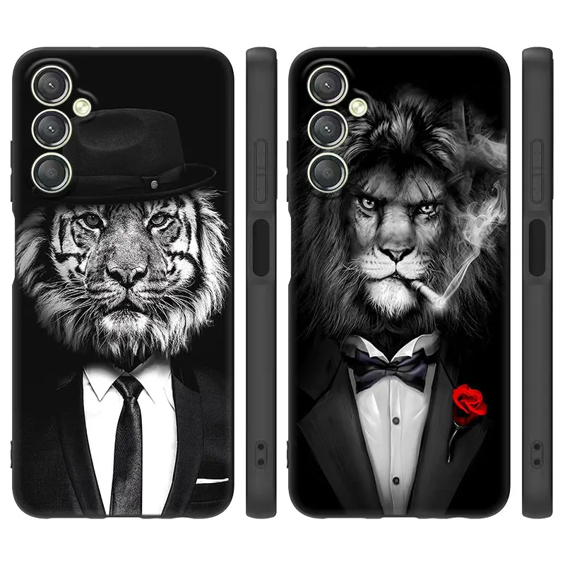 Man Suit Shirt Tie Black Case For Samsung Galaxy A15 A14 A05 A34 A54 A52S A53 A33 A23 A24 A13 A12 A22 A32 A50 A51 A70 A71 A73 5G