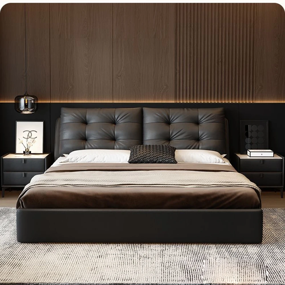 Genuine Leather bed modern simple apartment luxury double bed 1.8 meters high-end atmospheric master bedroom Queen size bed