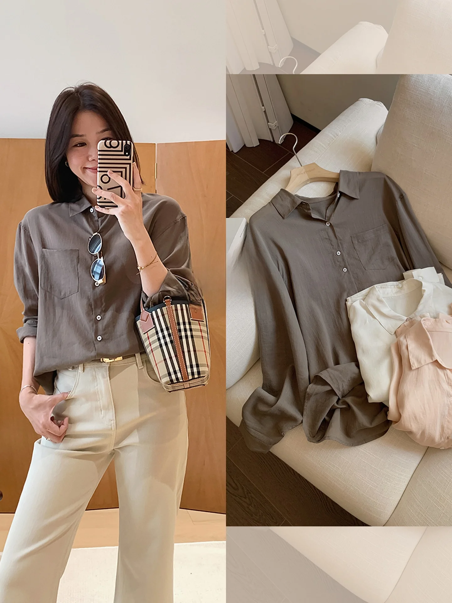 

Loose Long Sleeve Shirt Spring Breeze Cotton Linen Blend Collared Open Cardigan Style Women's Fashion Thin Material Korean Ve...