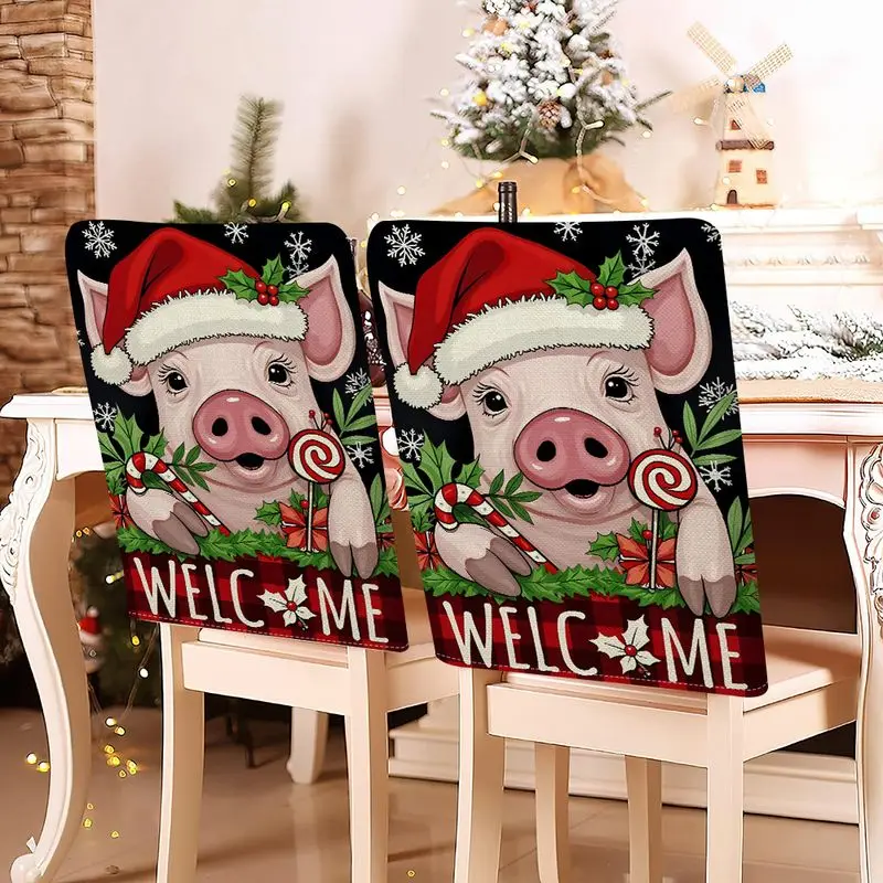 VIKAMA Christmas Snowman Cardinal Bird Printed Dining Chair Back Cover Winter Removable Chair Slipcover Xmas Home Party Decor
