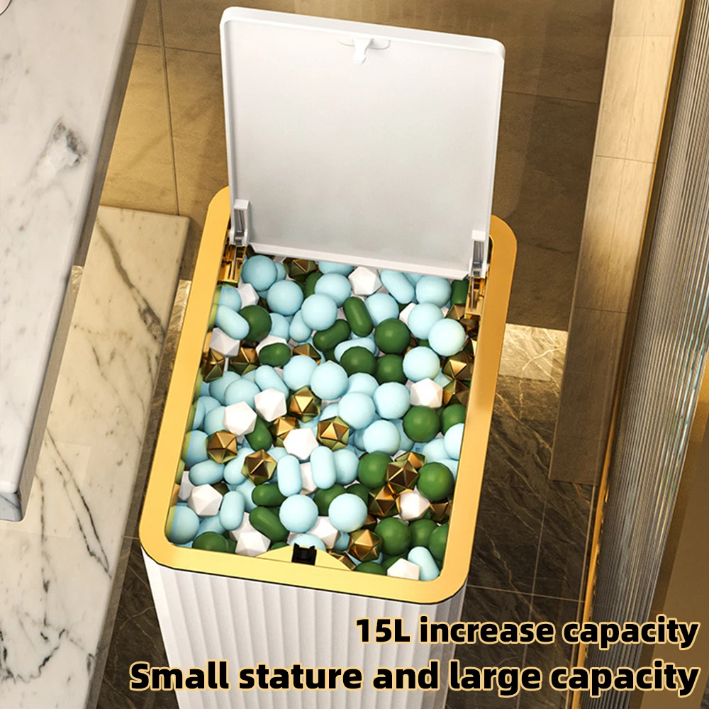 12/15L Nordic Gold Press Trash Can Household with Lid Kitchen Light Luxury Press-type Bathroom Living Room Garbage Waste Bins