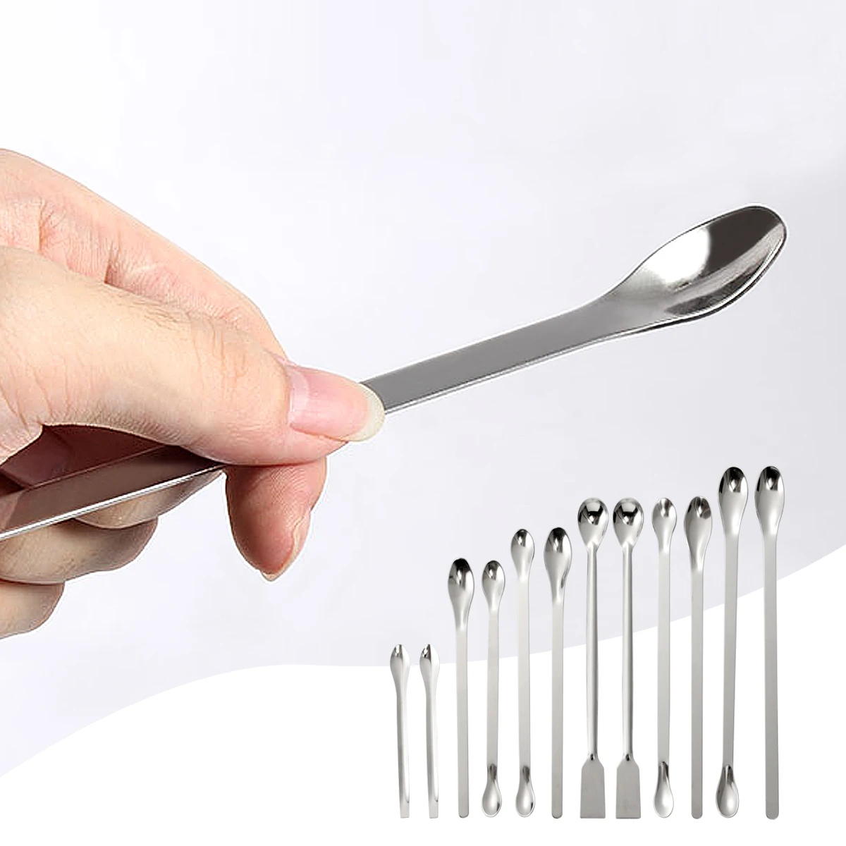 12 Stuks Rvs Lab Lepel Spatel/Laboratorium Bemonstering Lepel Mengen Spatel Micro Spatel Scoop