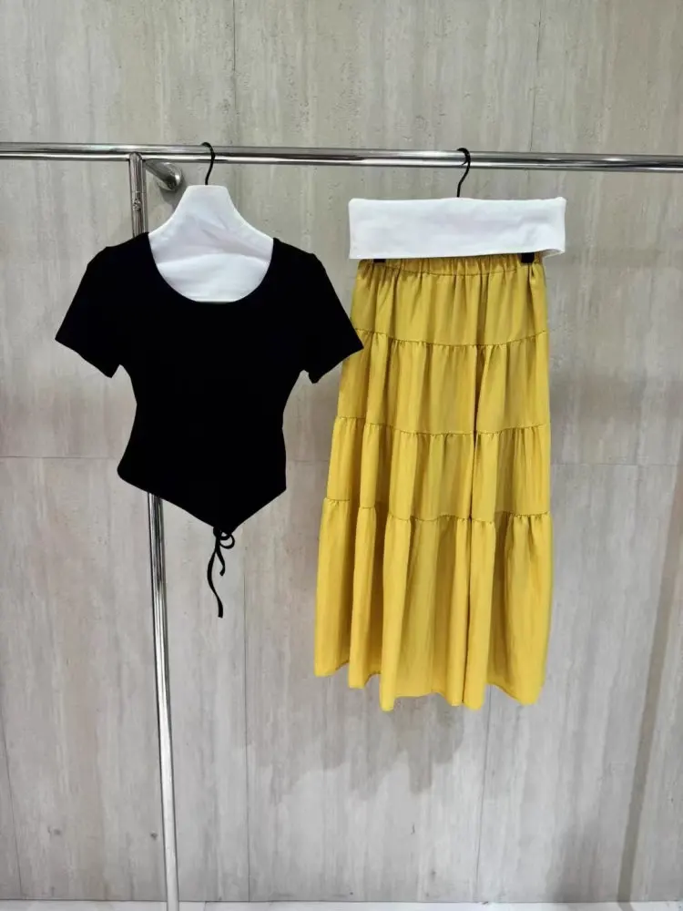 

Fashionable High Waist Two-Piece Set Women's Design Sense Waist Belted Top Half-length Skirt Summer New Arrival