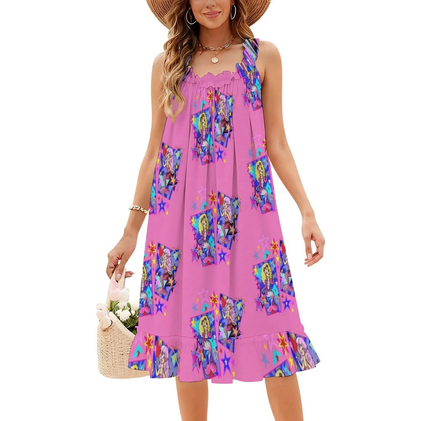 80年代の魅力 マーメイド柄スモックドレス レディース 春夏 カジュアルドレス パーティー用 マーメイドジェム 80年代 グラムロッカー シー