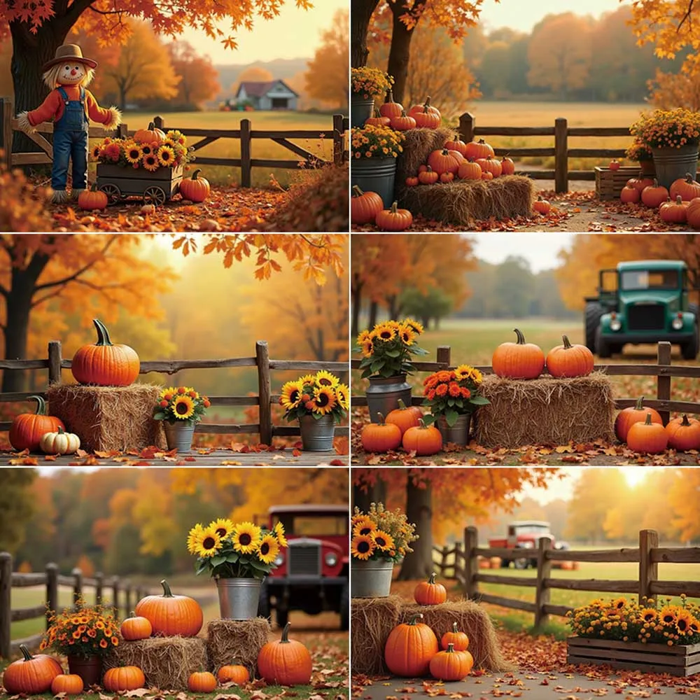 

MOON.QG Thanksgiving Background Photography Autumn Sunflower Farm Photozone Backdrop Baby Studio Photocall Props