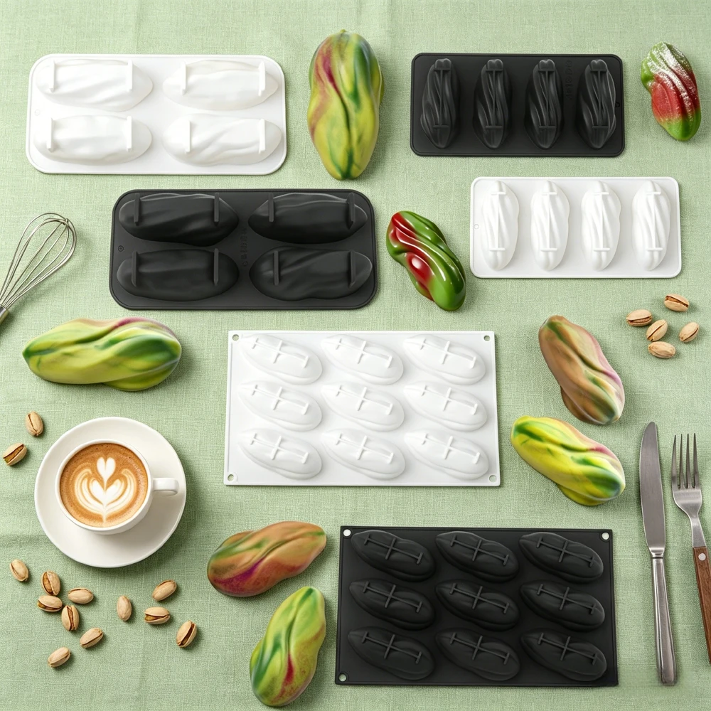 Molde de Silicona para Pistachos de 4 o 9 Cavidades, Molde para Chocolate, Postres, Pudín, Repostería Francesa, Molde para Jabón Hecho a Mano, Molde para Velas de Aromaterapia