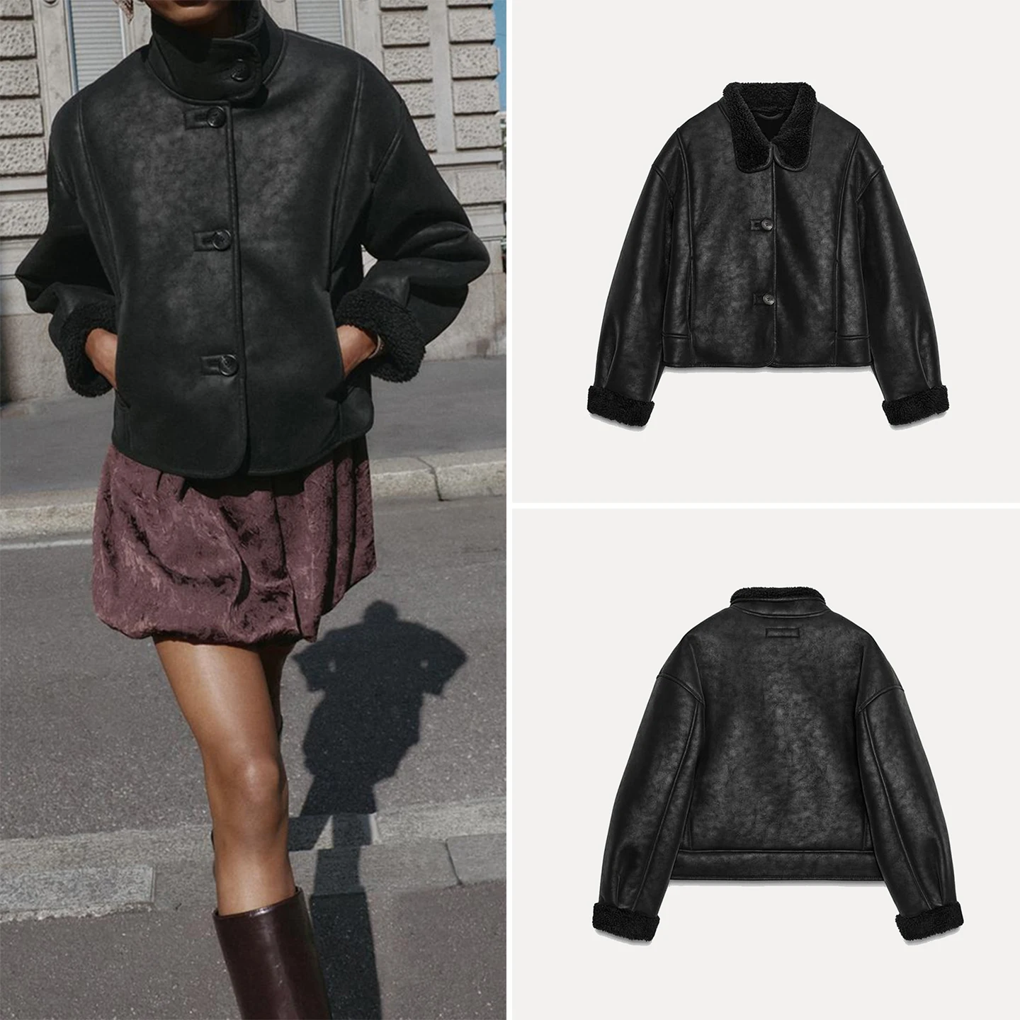 

Двусторонний модный женский тюнет, осень 2021, персональный кожаный эффект с защитой от меха, повседневная молния для поездок на работу, длинная свеча