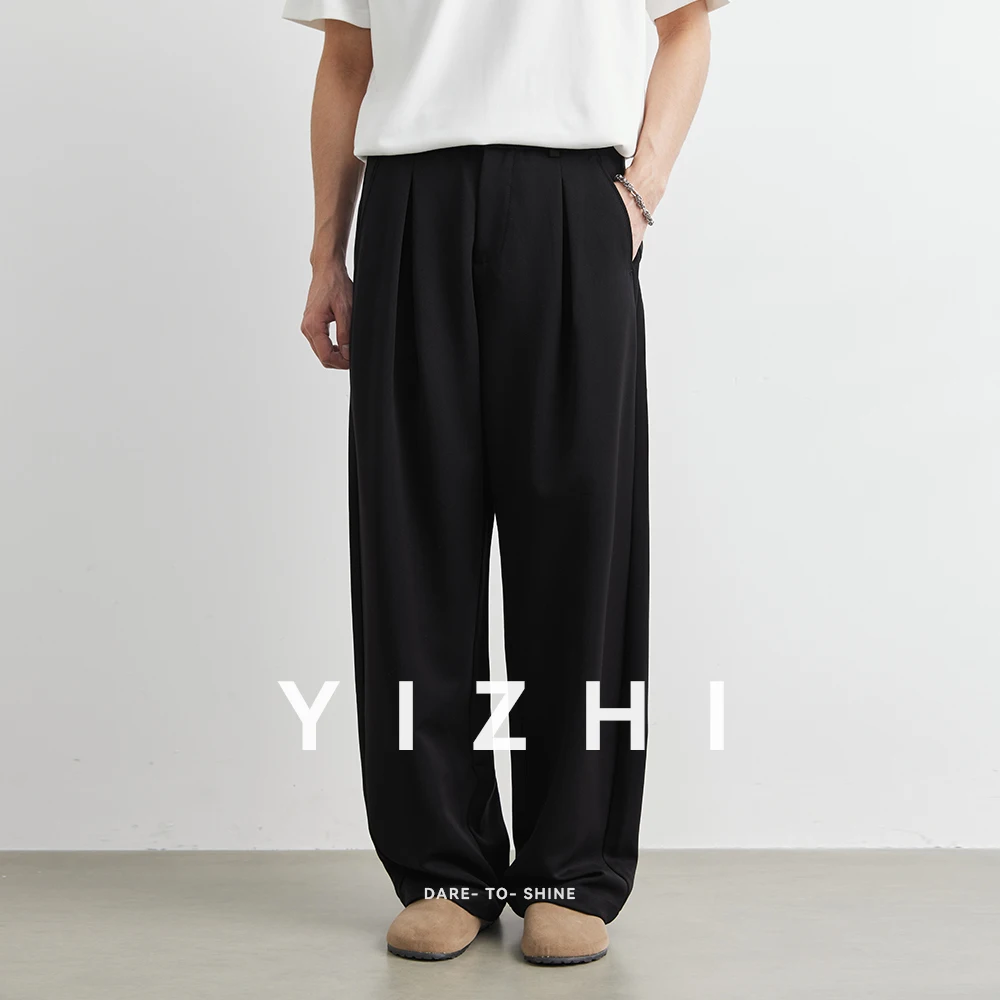 2025 خريف جديد موضة الرجال البدلة سراويل تقليدية الشباب الحضري مرونة الخصر تصميم فضفاض مستقيم الطابق التطهير السراويل الرجال السراويل #3