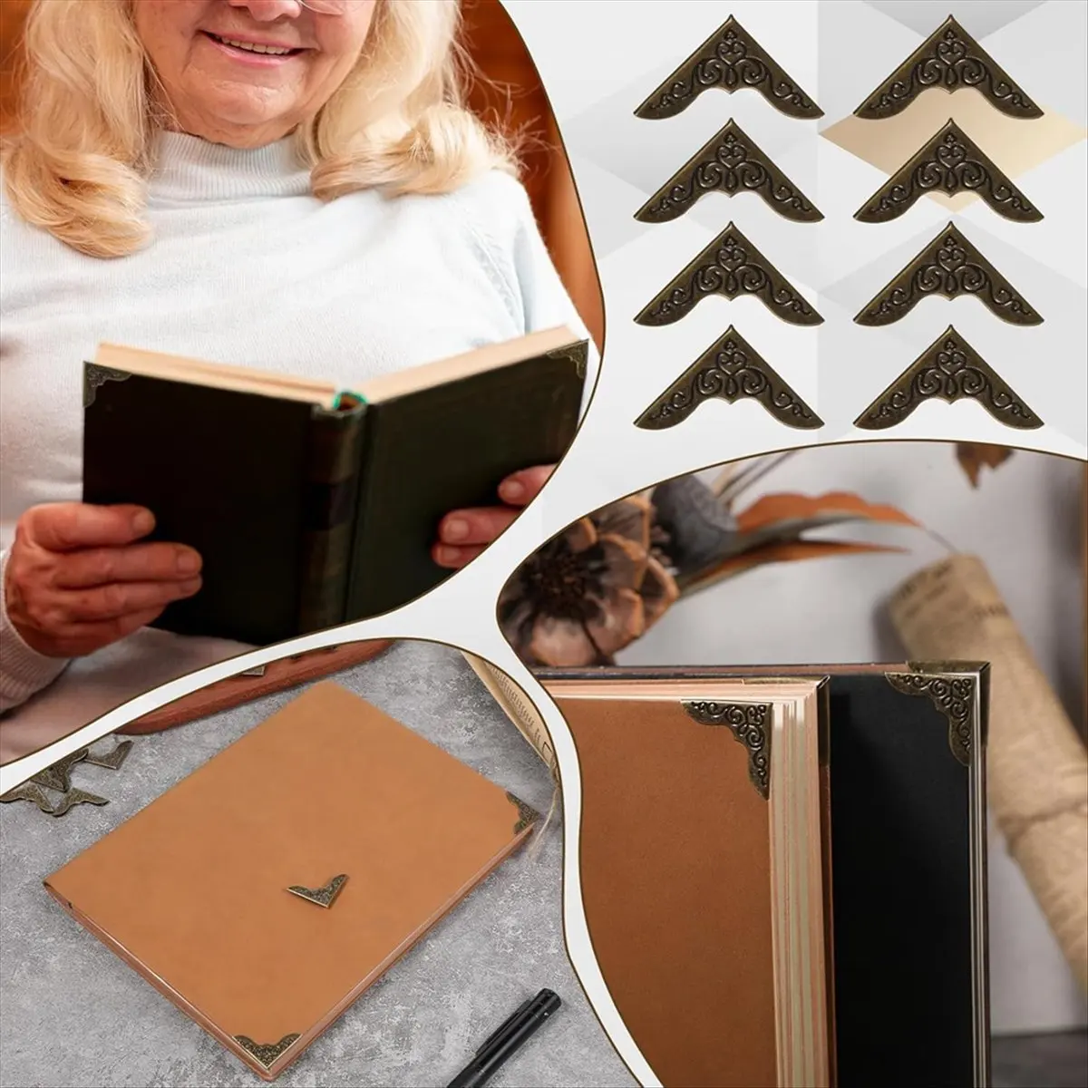 80 PCS Iron Book Corner Protectors, Vintage Metal Book Corners, for Paperbacks Books Edge, Photo Protector, Scrapbooking
