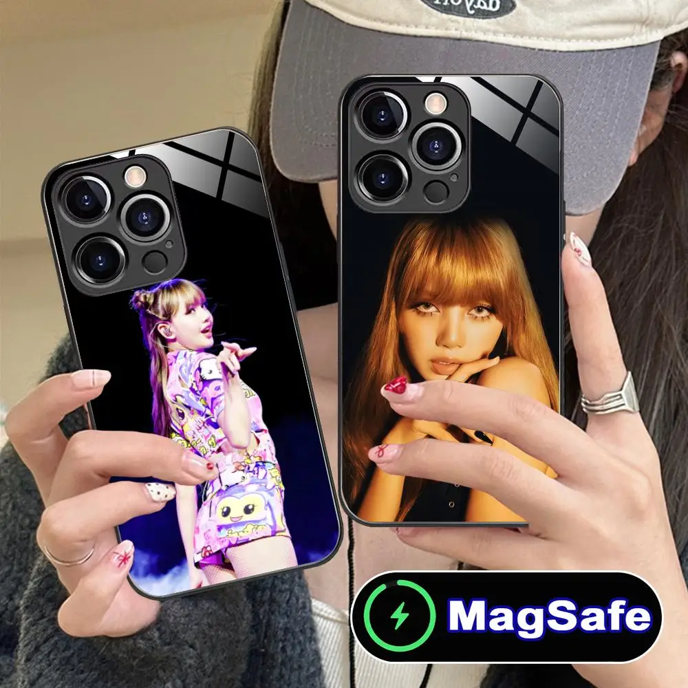 KPOP 걸그룹 리사 아이폰 17 16 15 14 13 12 11 프로 맥스 플러스 미니용 마그세이프 글래스 컬러 커버 스마트폰 케이스