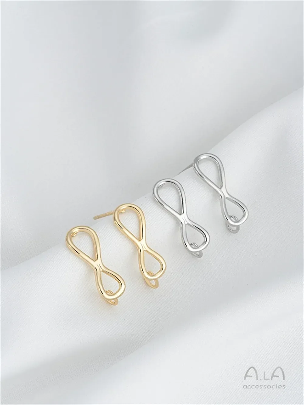 

14K Gold-coated 8-shaped Earrings with Rings 925 Silver Needle Diy Hand-made Earrings Ear Jewelry Material Accessories E402