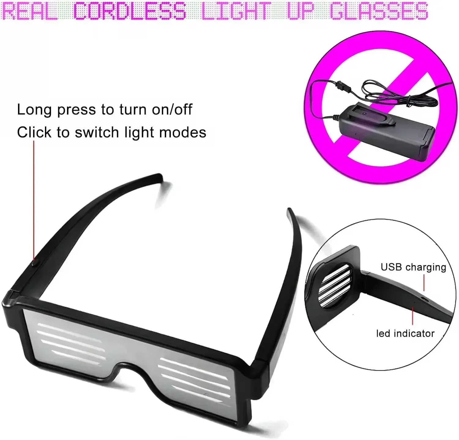 Led Party Glasses Multilingual USB Charge Led Flashing Luminous Eyewear Christmas Concert Birthday Party Holiday Glow Sunglasses