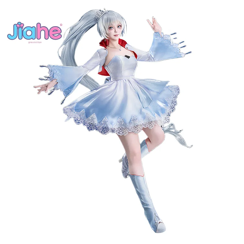 

White Snow RWBY Ice queen Cosplay Ruby Costume Coat strapless dress bag crown cummerbund set Halloween sweet woman uniform
