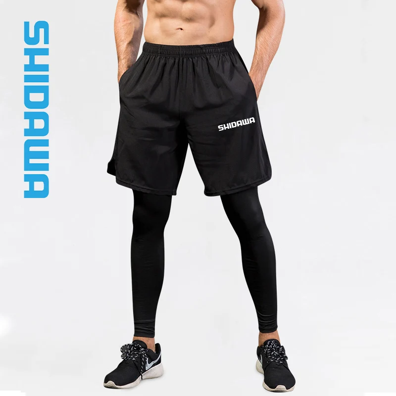 Brand Men's Fake Two Piece Fishing Pants Breathable Leggings Running Training Fitness Sports Stretch Casual Quick Drying Pants