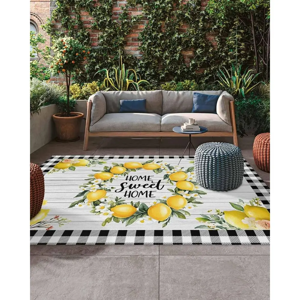 

Летний лимонный акварельный уличный коврик — нескользящий, впитывающий коврик для патио для террасы, заднего двора, крыльца и кемпинга