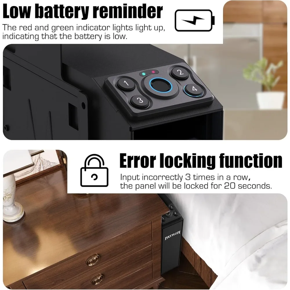 Biometric Slider Gun Safe for Handgun,Hidden Fingerprint Gun Safe Box for Home Nightstand Desk Bedside,Wall Mounted Lock Quickly