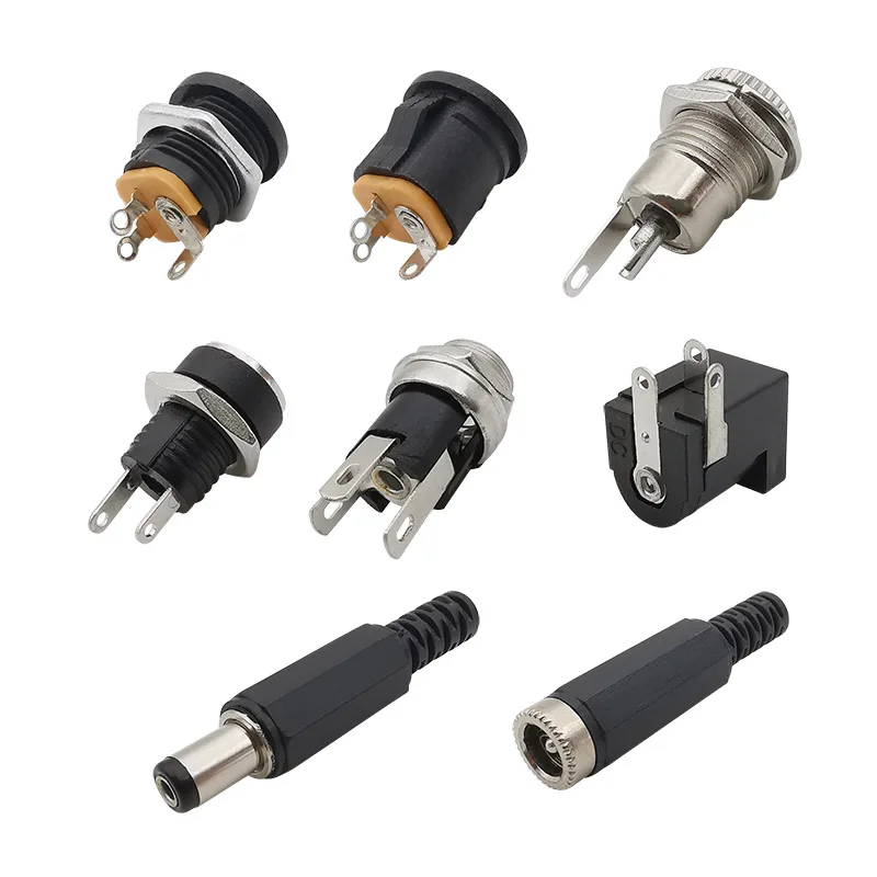 10 szt. 5,5 x 2,1 mm Złącza DC Wtyczka zasilania DC Męskie żeńskie gniazdo Jack Nakrętka do montażu panelowego Typ lutowania Adapter złącza DC 5,5 x 2,1 mm