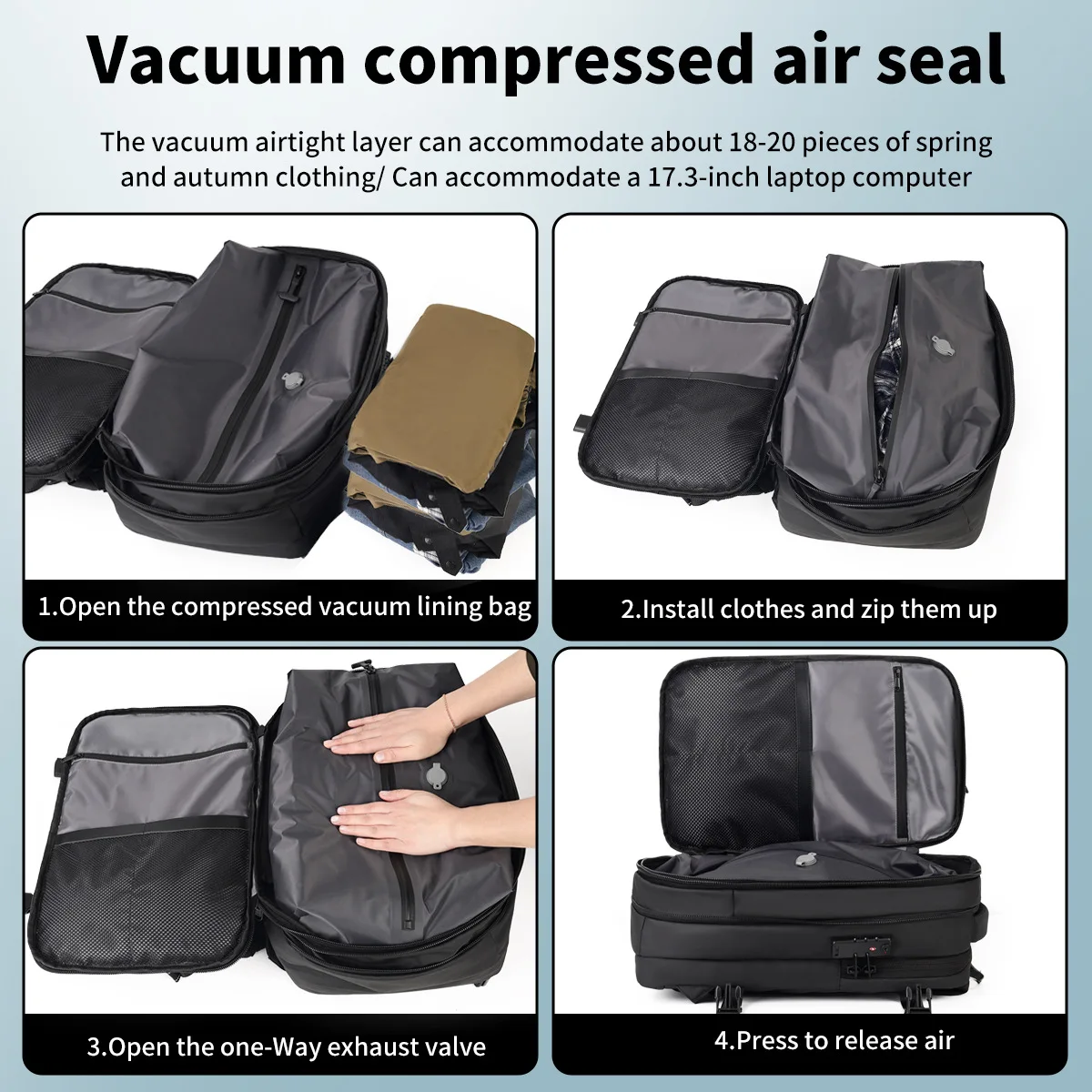 Geestock Vacuum Travel Backpack Large Capacity Compression Backpack Short Distance Travel Bag With USB Port Expandable LaptopBag