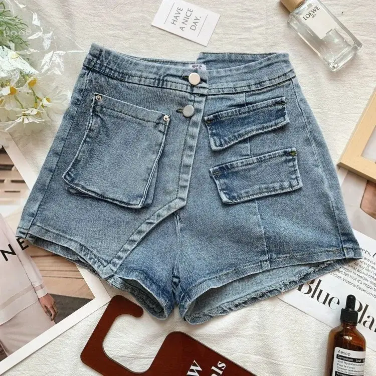 

Denim shorts Women's 2023 new summer Korean high-waisted denim shorts design tight irregular hot pants