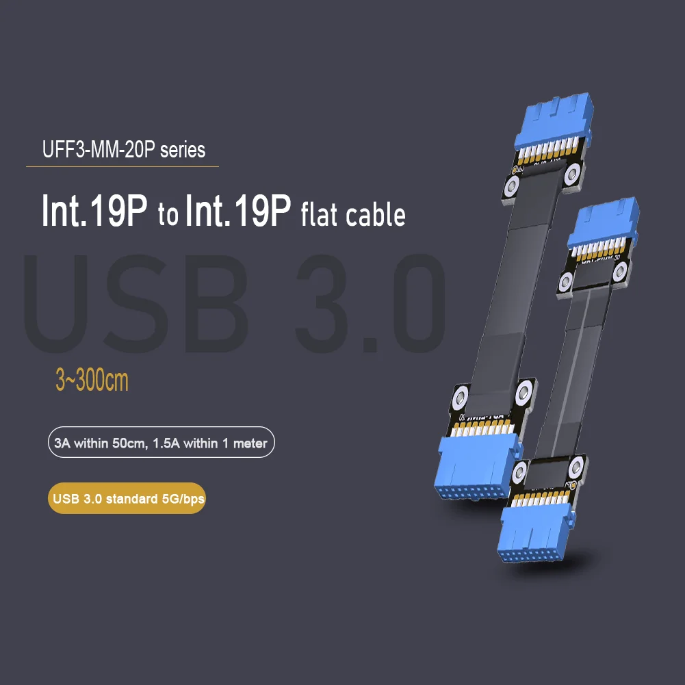 USB 3.0 20Pin 19Pin Male to Male Motherboard Ribbon Cable Adapter 26AWG with Screws 90 Degree Angled Computer Cable Connector