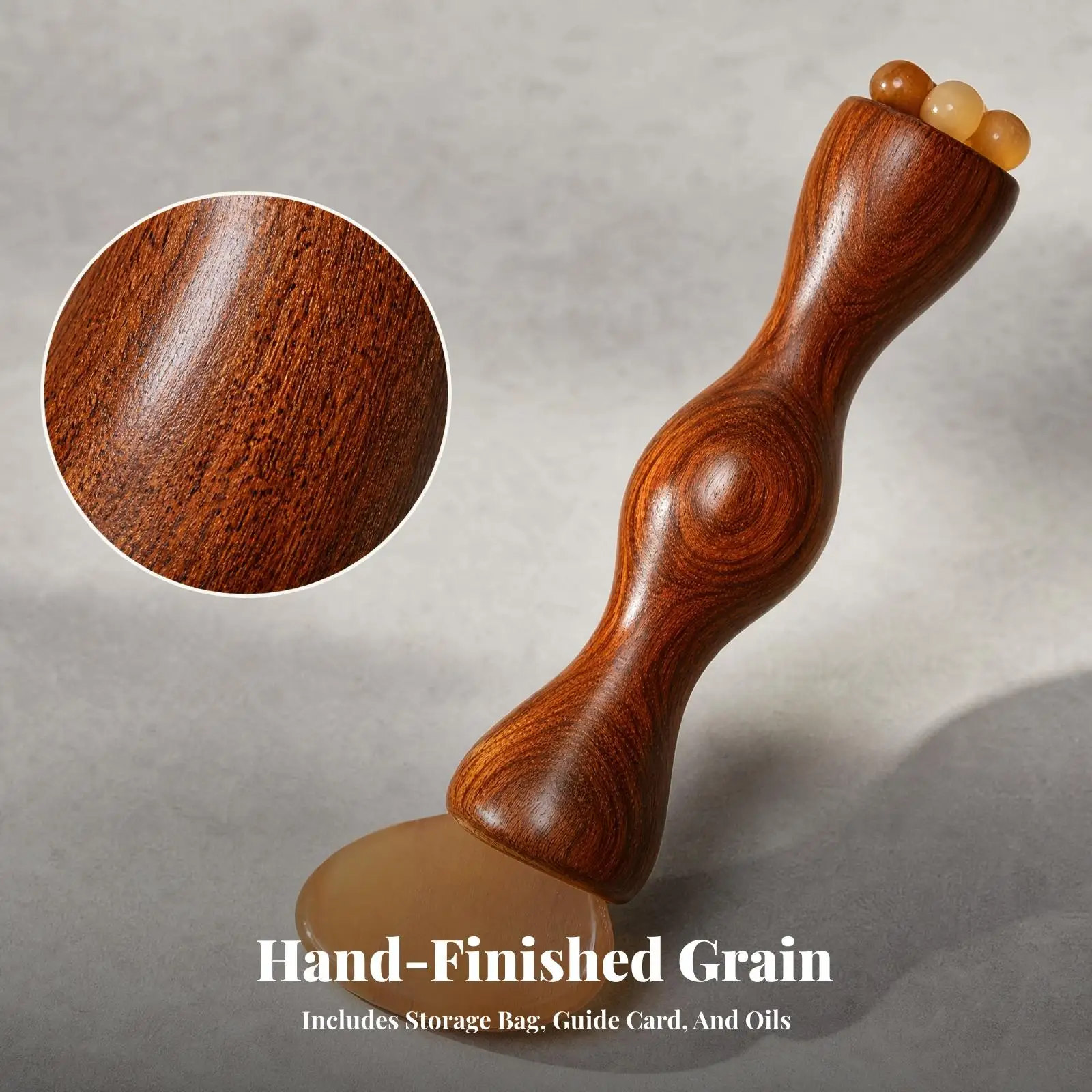 Wooden Handle Massage Tool with Sheep Keratin Plate Smooth Handheld Acupressure Massage Tool with Rounded Bead Tips Ergonomic
