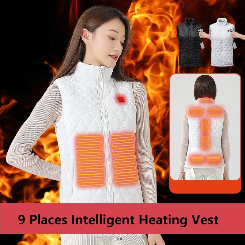 

9 Places Heated Jacket for Women Coat Winter USB Intelligent Electric Heating Thermal Warm Clothes Winter Heated Sport Vest 4XL