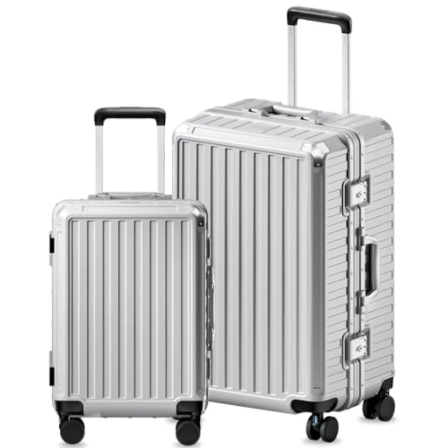 

Luggage Sets with Spinner Wheels 8010S Aluminum Frame Zipperless Polycarbonate Hard Shell Suitcase Sets ZX-Core Silver 2 Piece