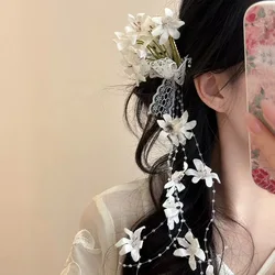 White/Pink Flower Hairpins Artificial Floral/Beads Tassel Pendant Headband Bride Wedding Charming Headdress Fashion Hair Jewelry