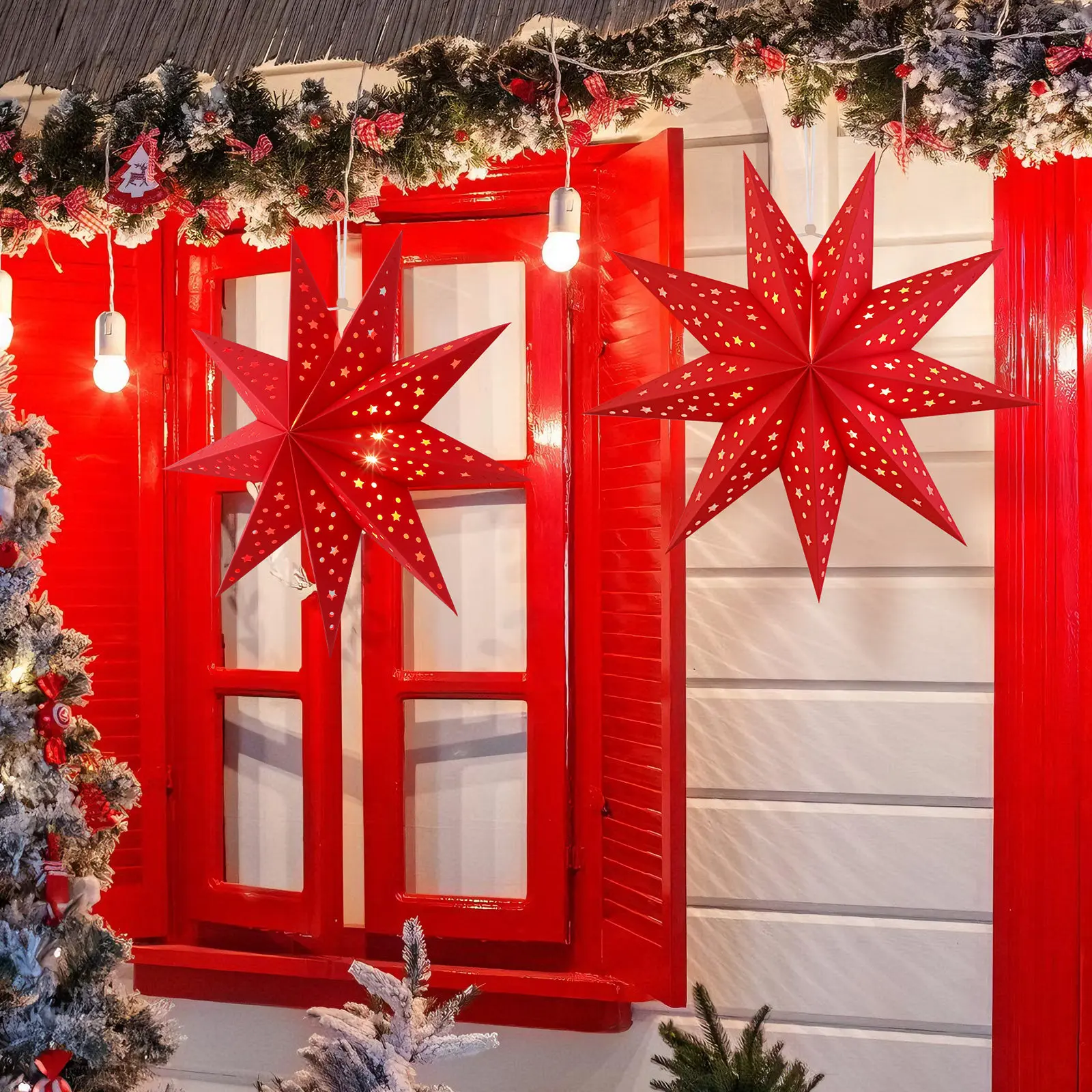 

Набор из 3-х рождественских бумажных подвесных светильников-звезд, декоративные световые приборы для дома, праздников, вечеринок и уличного декора