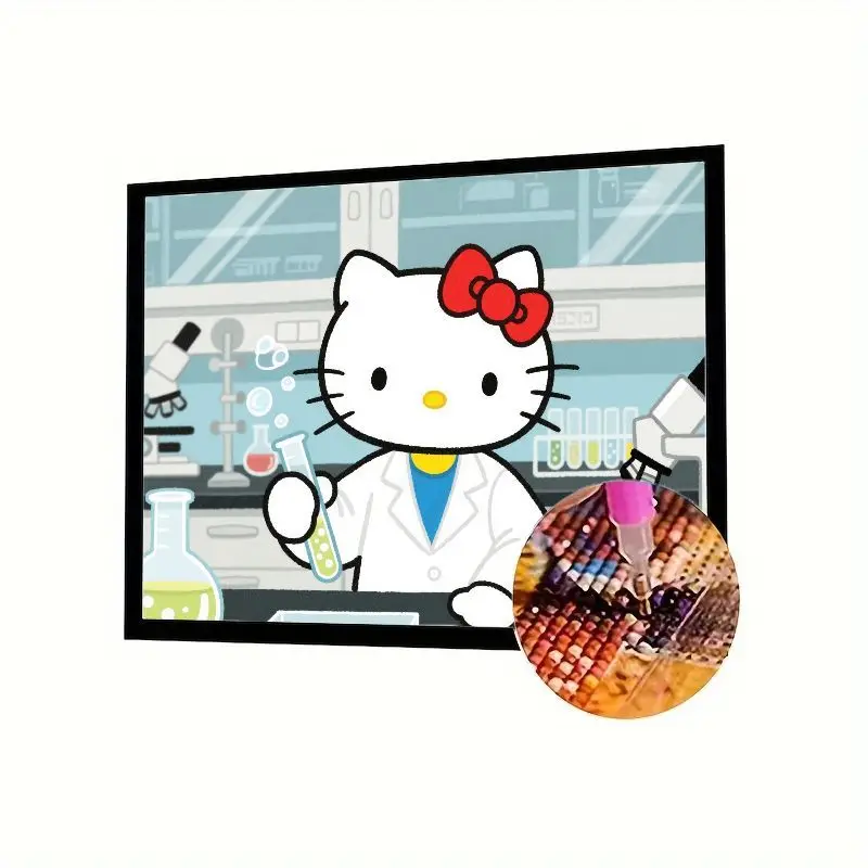 

1 шт., набор для алмазной живописи Hello Kitty Scientist 5D с полной дрелью - милый мультяшный Hello Kitty в лабораторном покрытии, удерживающий пробирку, сделай сам, бриллиант