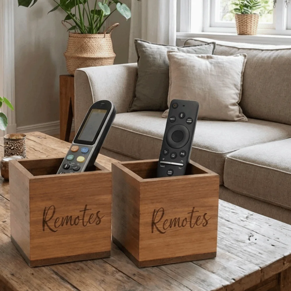 Durable Wood Remote Control Holder Vintage Style Simple Pen Holder Decorative Desktop Organizer Bedroom
