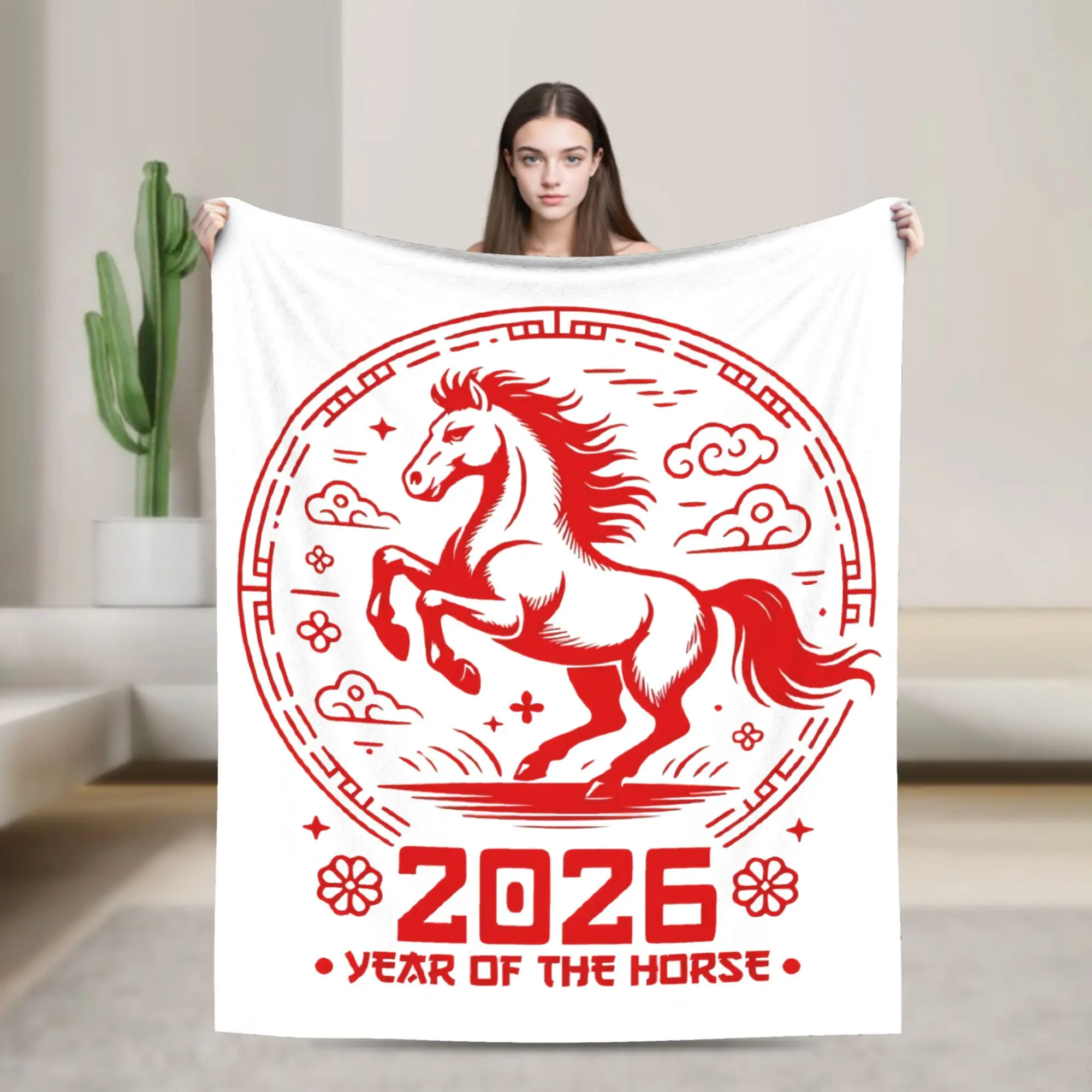 Year Of The Horse 2026 - Chinese New Year  Plush Blankets  Awesome Throw Blanket for  Sofa Bedding Lounge 125*100cm Bedspreads,