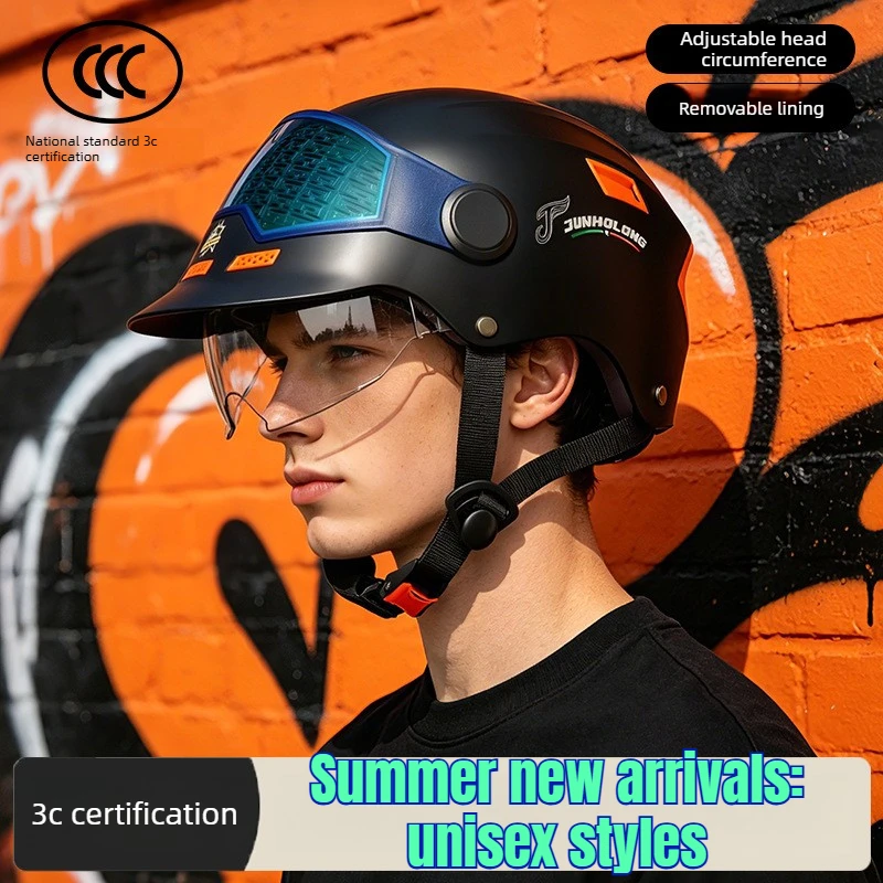 Summer Men's Electric Motorcycle Half Helmet, 3C Certified Ultra-Light Breathable Safety Helmet for Scooter Motorbike Riding