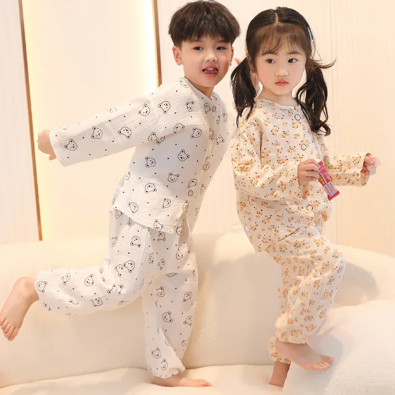 Autumn Pajama Sets Pure Cotton Loungewear for Kids Korean Cute Boys Girls Baby Sleepwear Set At Home Children Clothing 3-8 Years