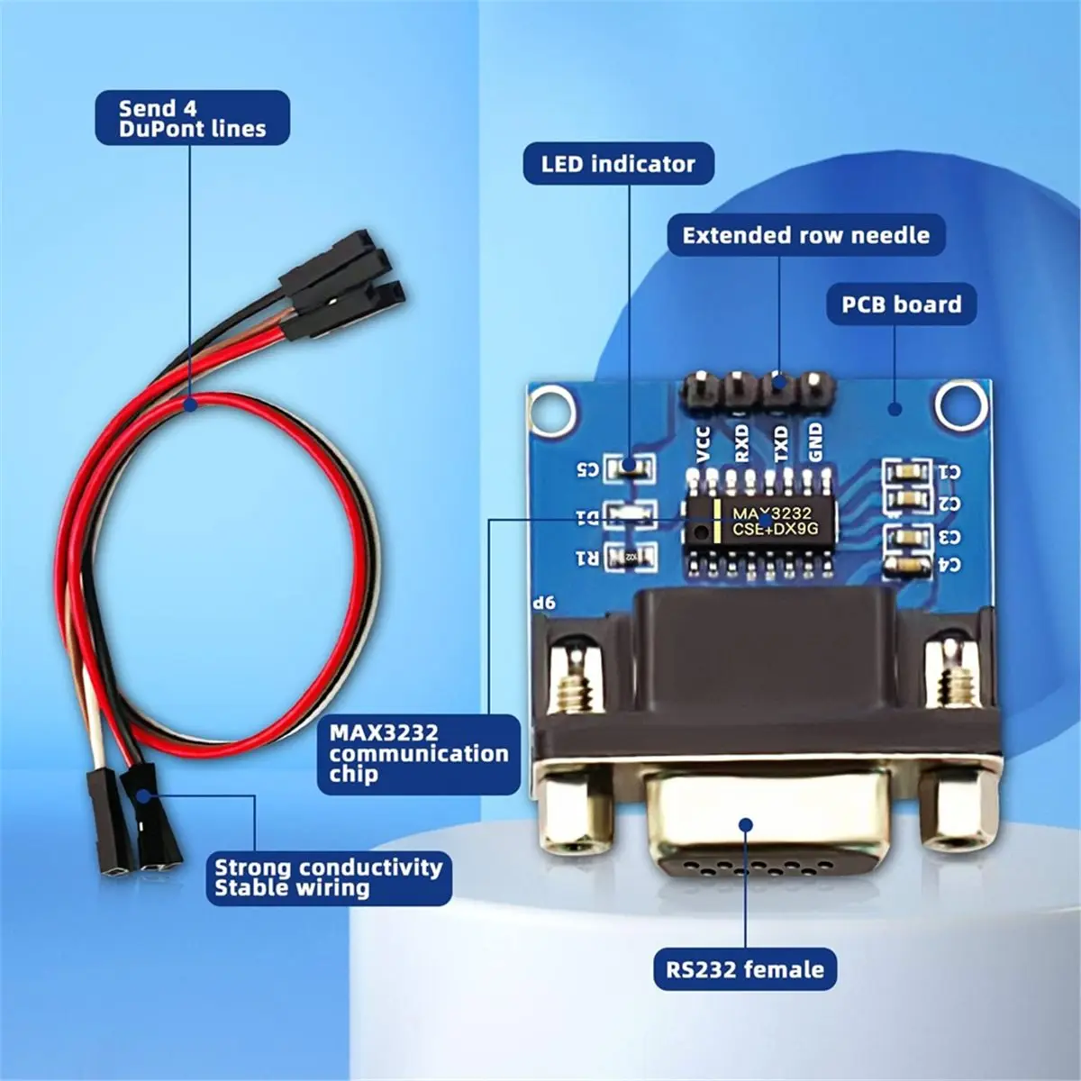 5PCS MAX3232 RS232 to TTL Converter Module with Cable, 3.3V-5V Level Shift,Reliable Serial Transmission for Arduinos MCU