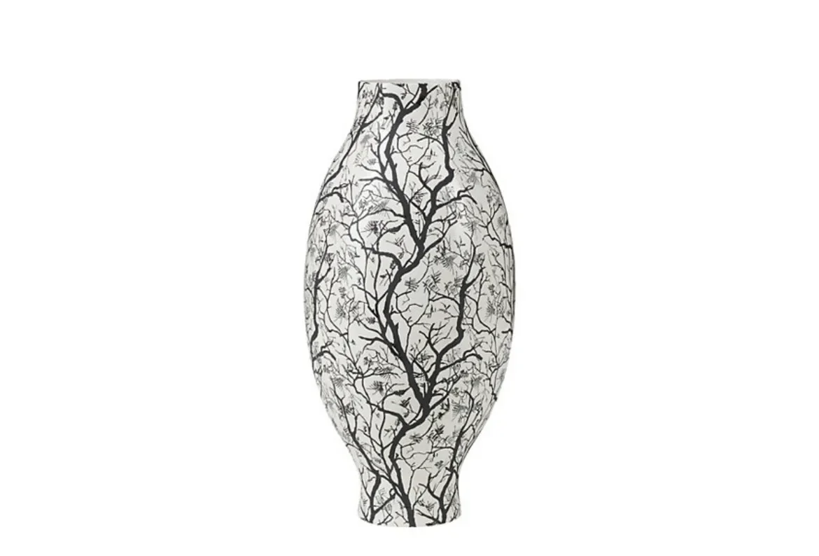 Hand Painted Black Matte Pottery Forest Pattern Vase