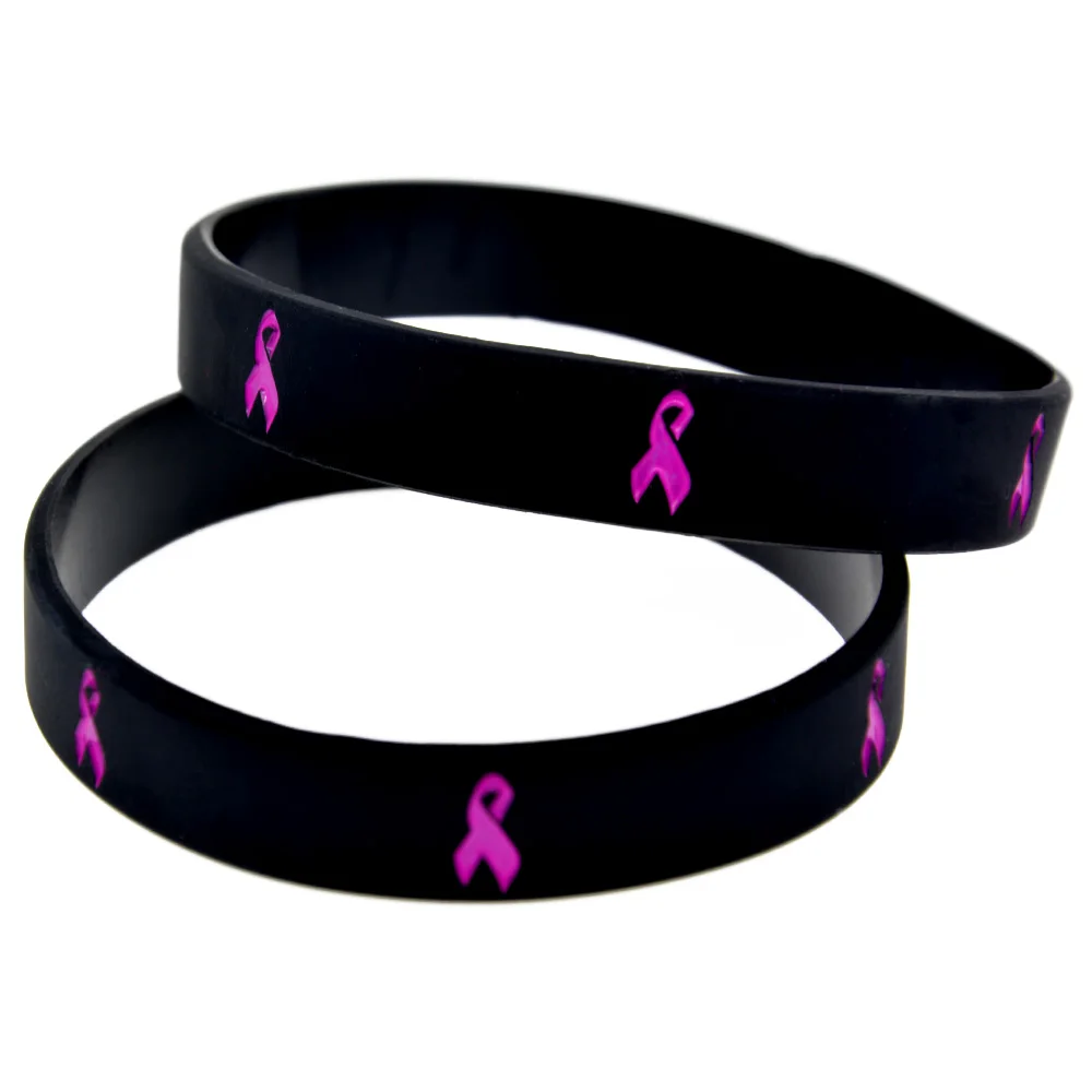 50 Pcs Medical Motivational Bangle Cancer Ribbon Awareness Silicone Rubber Bracelet Adult Size 3 Colors