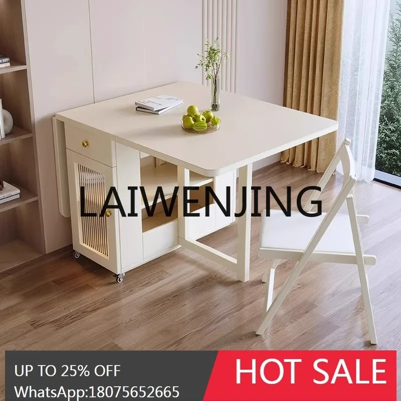 Cream wind dining table folding household telescopic acrylic movable multi-functional rock plate dining table