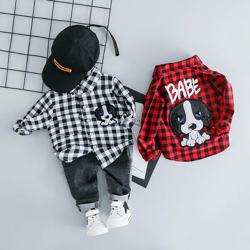 

Boys' plaid suit Spring and Autumn baby cotton long-sleeved shirt pants 2-piece children's elegant gentleman suit 1-4Y