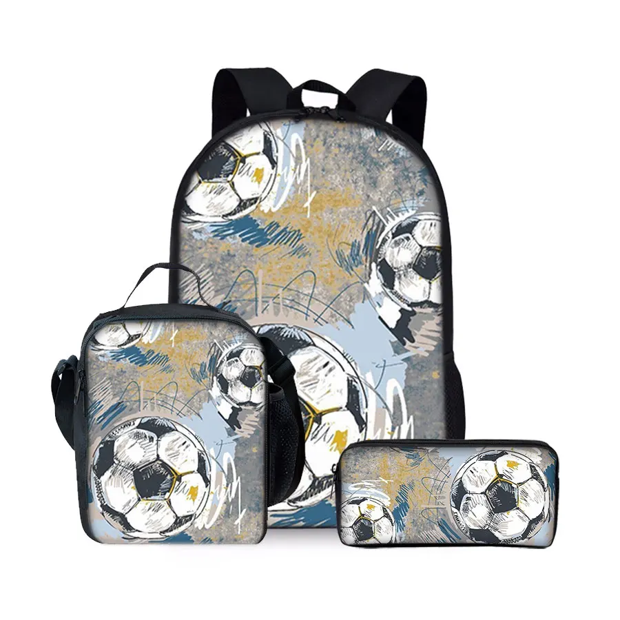 Nuevo conjunto de tres piezas con patrón de fútbol, mochilas para niños y niñas, los mejores regalos, mochila escolar de dibujos animados en 3D para niños