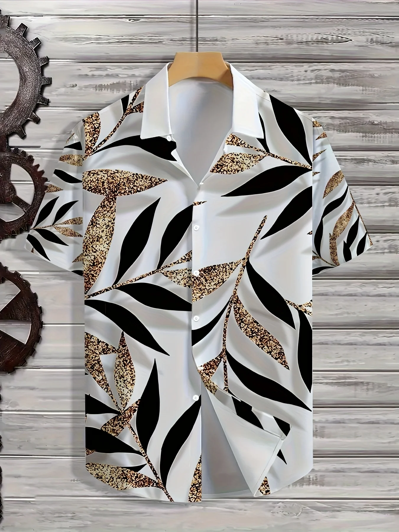 Elegant Botanical Graphic Male Short Sleeve Shirt Lightweight Breathable Wear