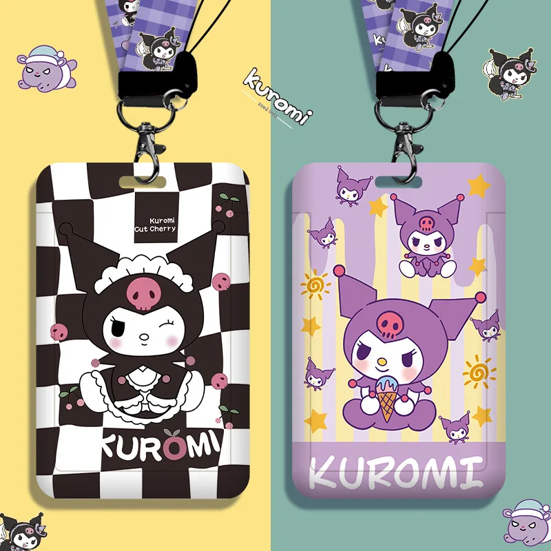 Cute Kuromi ID Badge Card Holder Lanyard Girls Credit Card Case Neck Strap Door Card Holder Credentials Gift