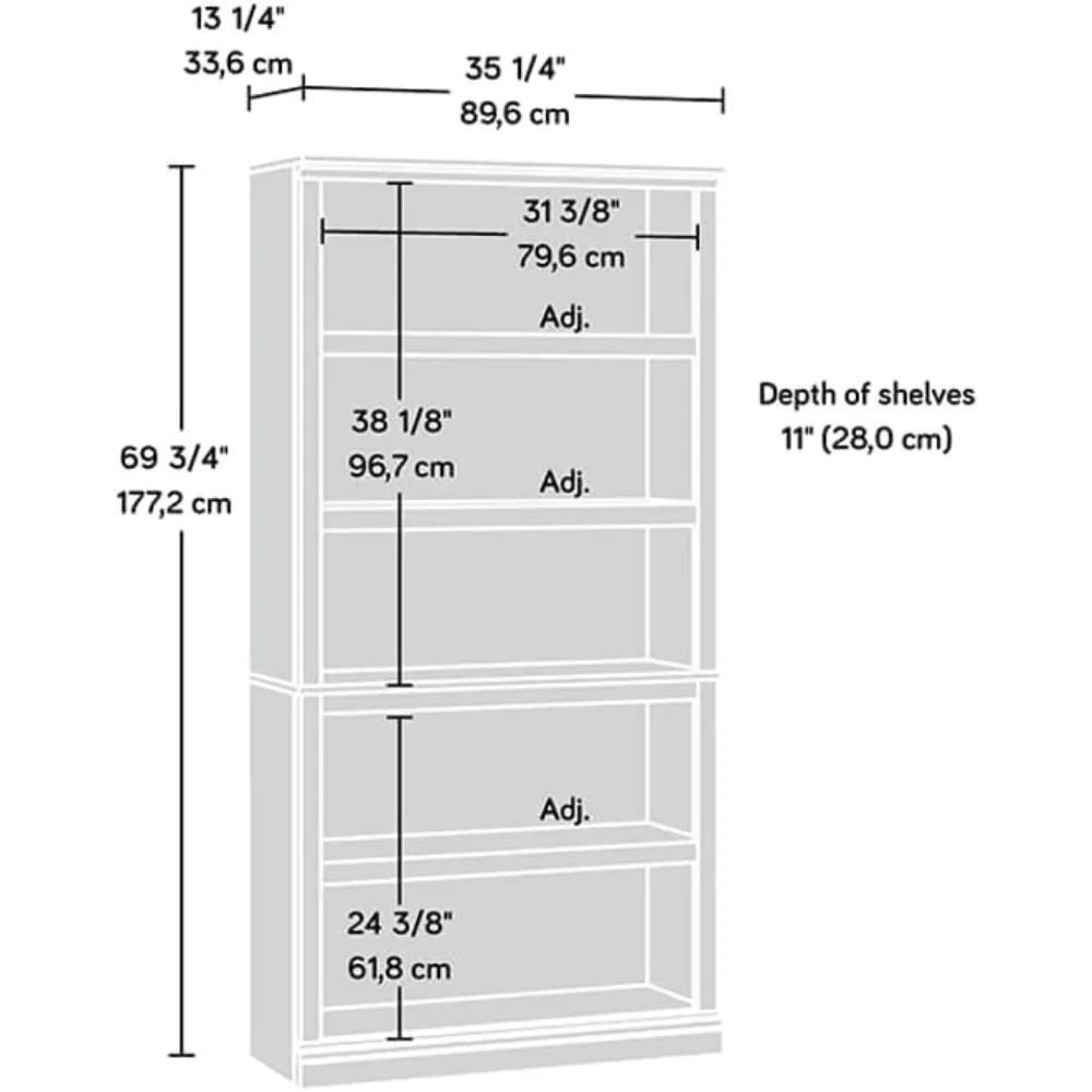 5 Bookcase/Book Shelf, Select Cherry Finish,Modern Bookshelf for Bedroom,  L: 35.28