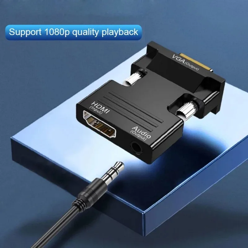 أنثى إلى ذكر HDMI-متوافق مع محول VGA مع كابل صوت 3.5 ملم لجهاز عرض PS4 والكمبيوتر المحمول 1080P HD إلى V