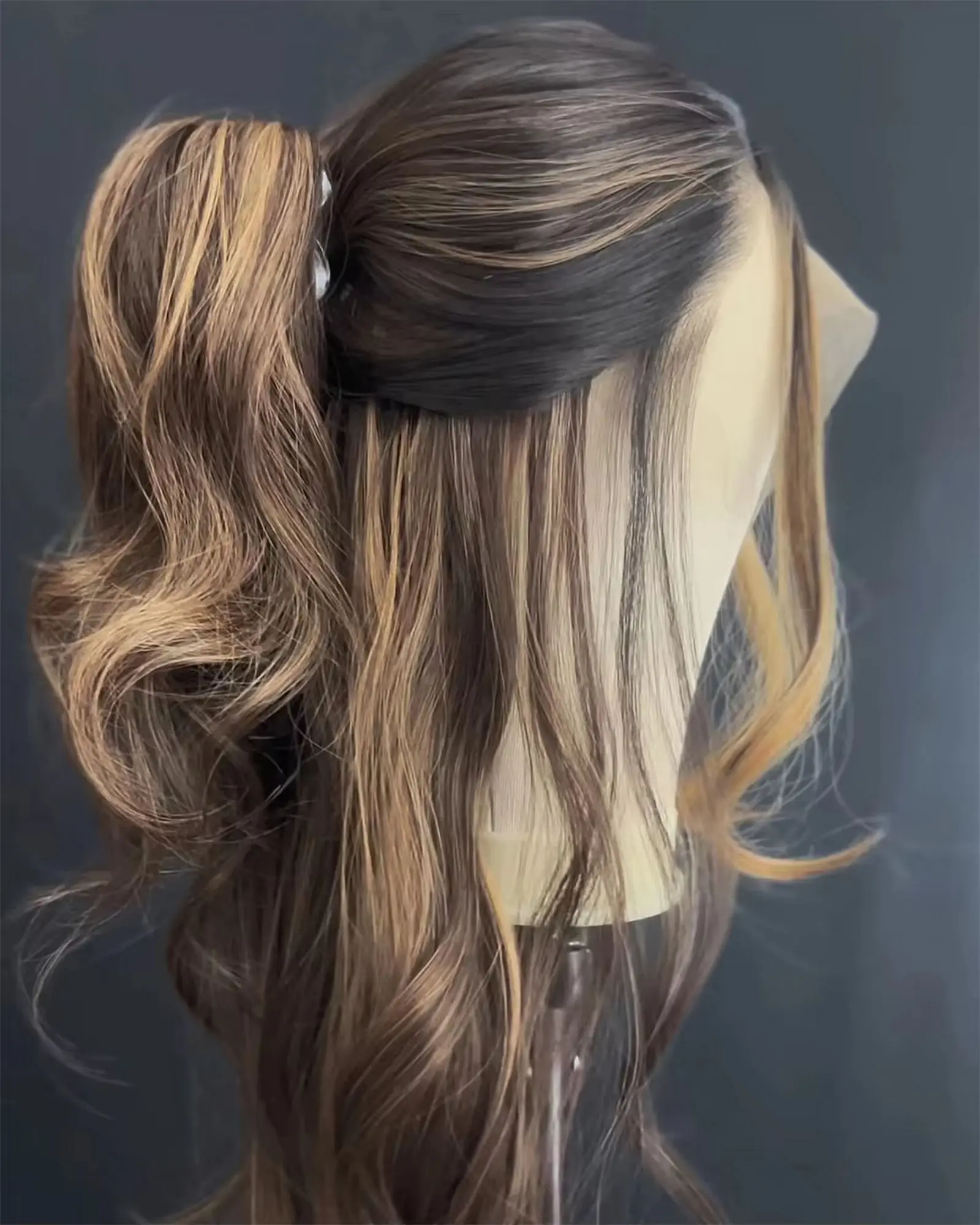13x4 Free Part Chocolate Brown Synthetic HD Lace Front Wig Highlights Loose Wave Preplucked Hairline Brunette Fibre For Women