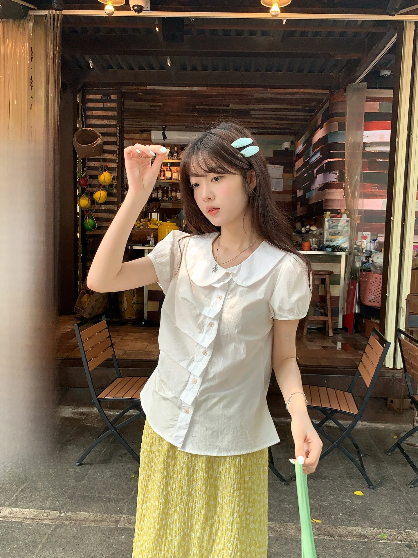 

Hollyii Корейский стиль, простая многослойная плиссированная блузка с воротником-стойкой и коротким рукавом, весна-лето, новинка для молодежи