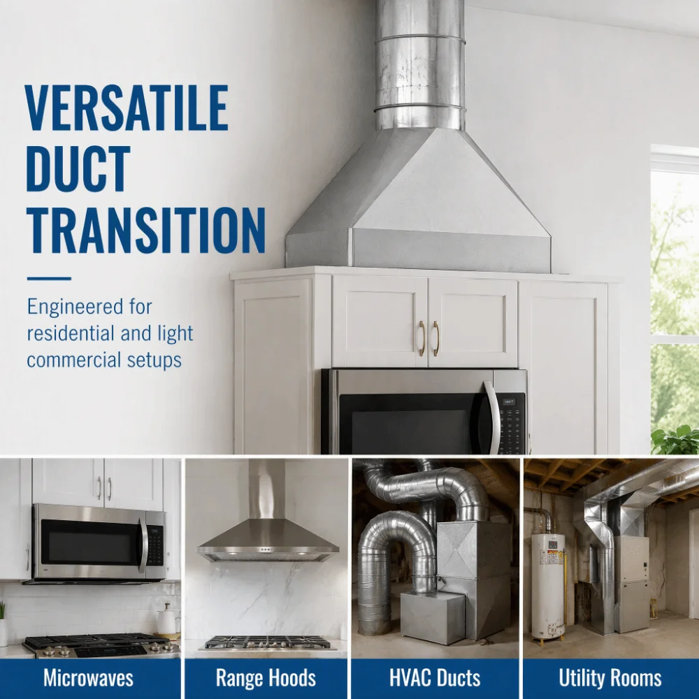 Easy Installation Microwave Vent Kit Silver Rustproof Duct Transition Galvanized Steel Duct Connector