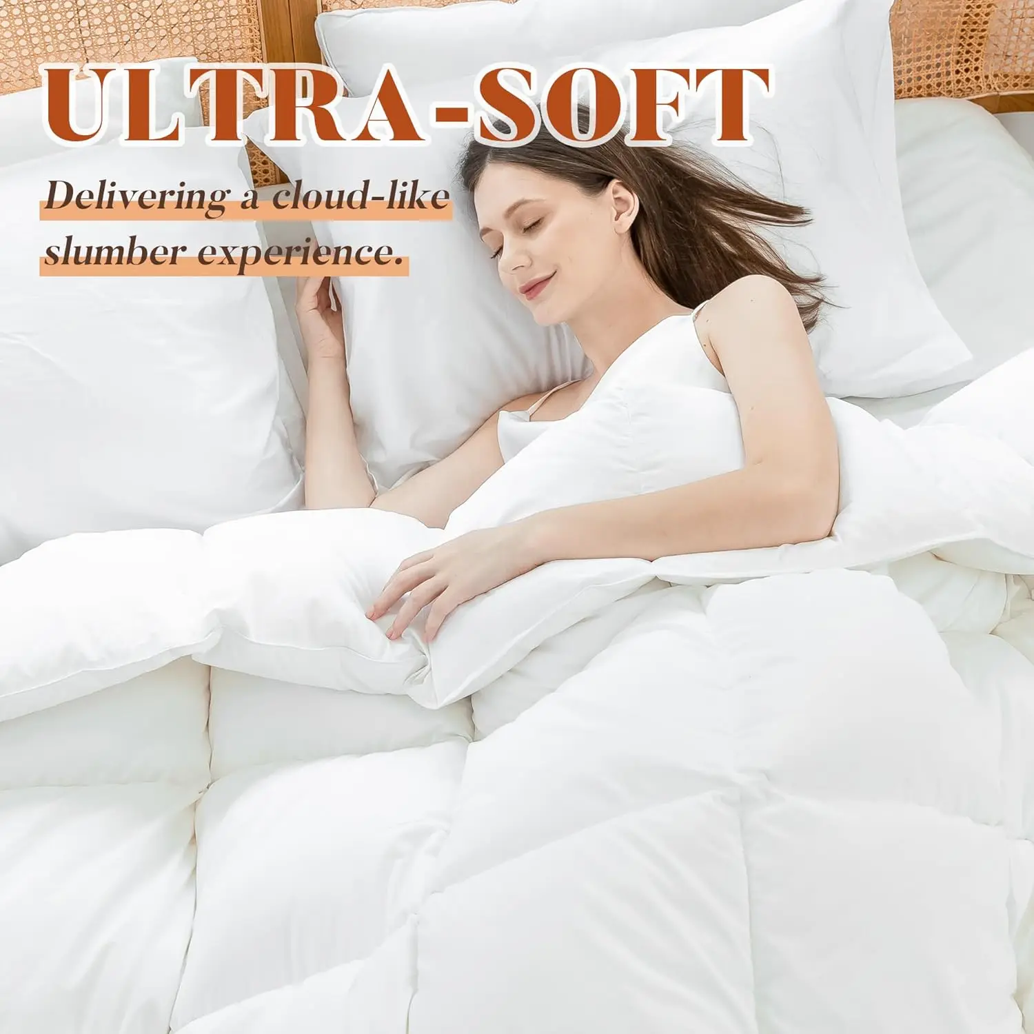 Queen Feather and Down Fiber Comforter, Ultra Fluffy Duvet Insert Queen Size, All Season White Cotton Cover Luxury Hotel