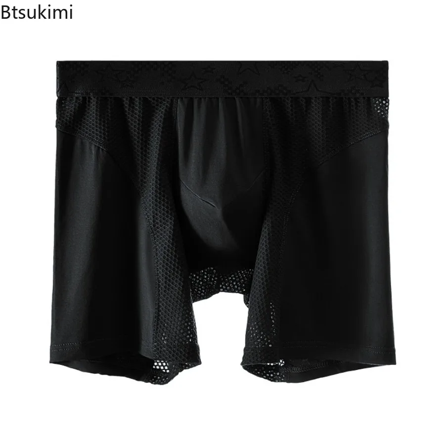 2026 Men's Long Boxer Underwear Man Sexy U Convex Mesh Breathable Panties Extended Wear-Resistant Legs Boxershorts Plus Size 6XL